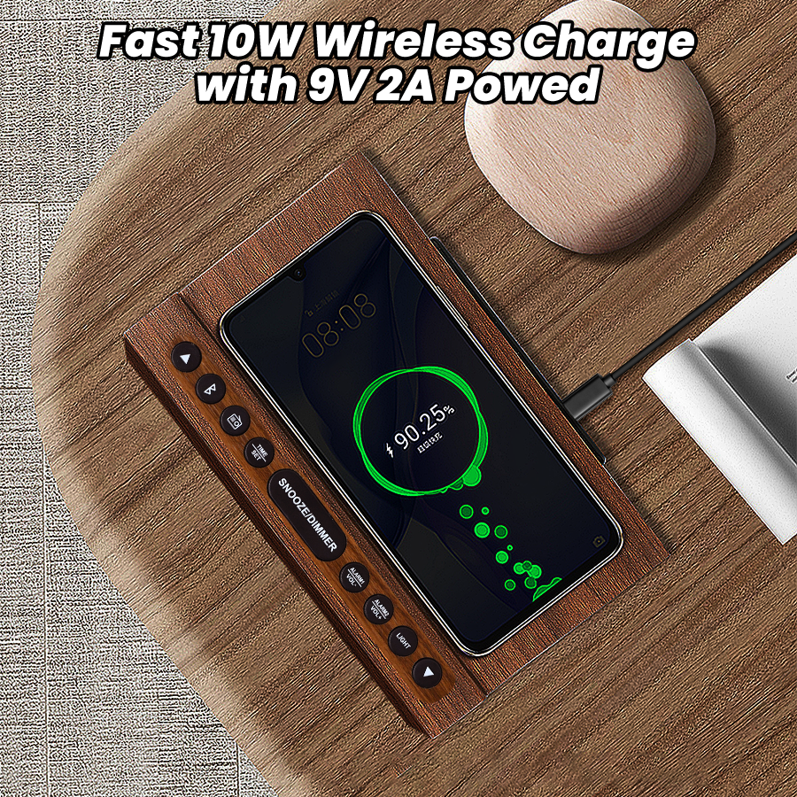 Digital Alarm Clock with Bluetooth, FM Radio, Wireless Charging & Night Light – Dual Alarms, USB Charging, Adjustable Brightness