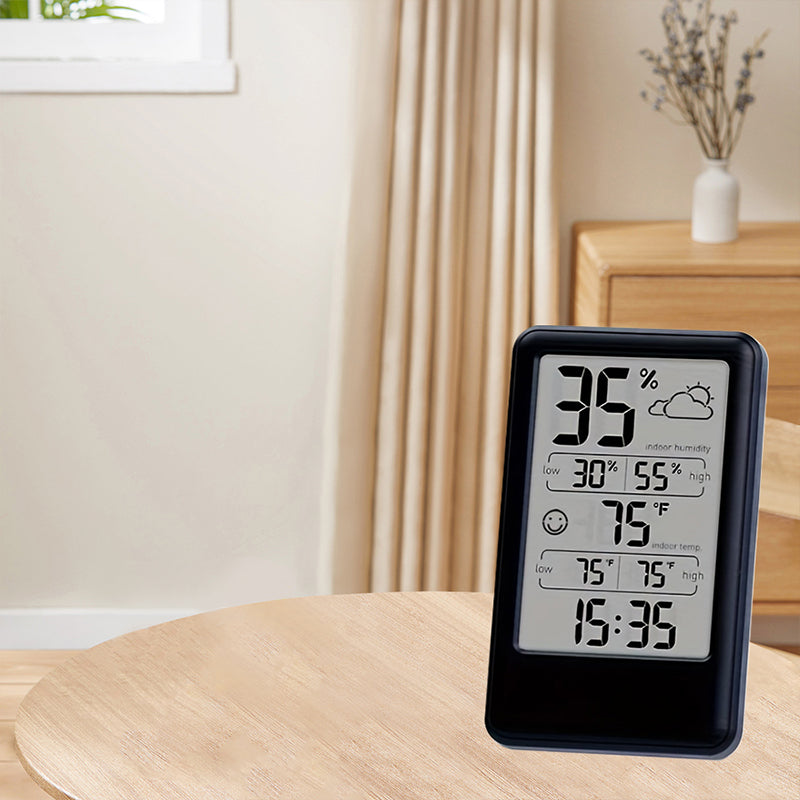 Digital Thermometer Hygrometer with Max/Min Records, Weather Forecast, Indoor Temperature & Humidity Monitor, Alarm with Snooze, Emoji Comfort Display (Battery Powered)