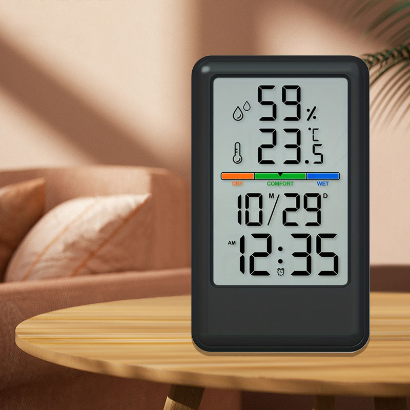 Digital Thermometer Hygrometer with Clock and Alarm, Indoor Temperature and Humidity Monitor with Backlight, Comfort Display, Max/Min Records, 12/24H, for Home Office Greenhouse
