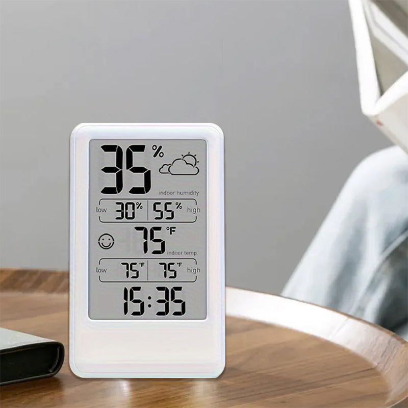 Digital Thermometer Hygrometer with Max/Min Records, Weather Forecast, Indoor Temperature & Humidity Monitor, Alarm with Snooze, Emoji Comfort Display (Battery Powered)