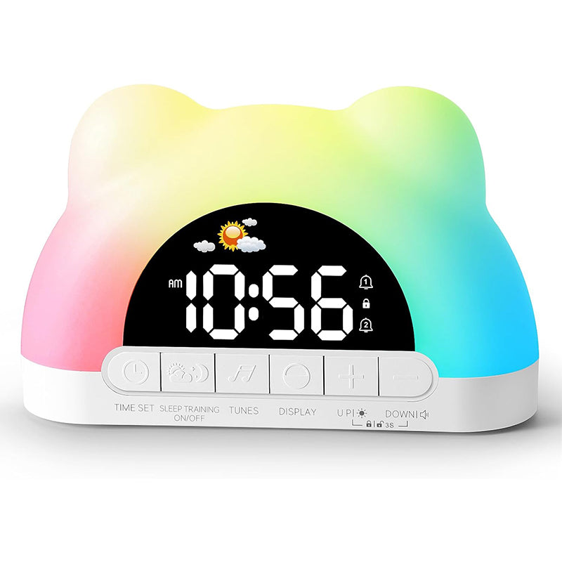 Kids Alarm Clock with Night Light, Sleep Training Clock for Toddlers, 12 Color Options, Sound Machine, Child Lock, Birthday Gift for Boys & Girls, Adapter Included