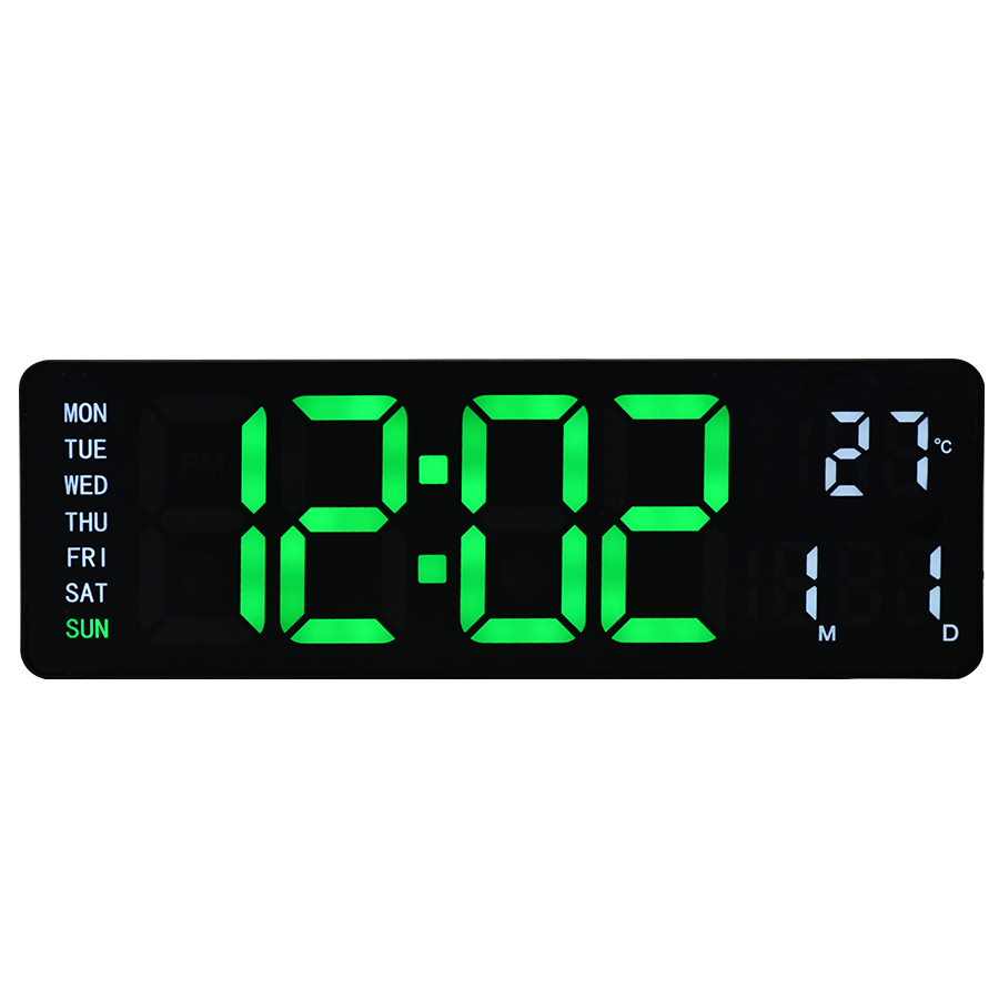 Large LED Digital Wall Clock with Remote Control – Dual Alarms, Adjustable Brightness, Temperature & Date Display, 12/24H