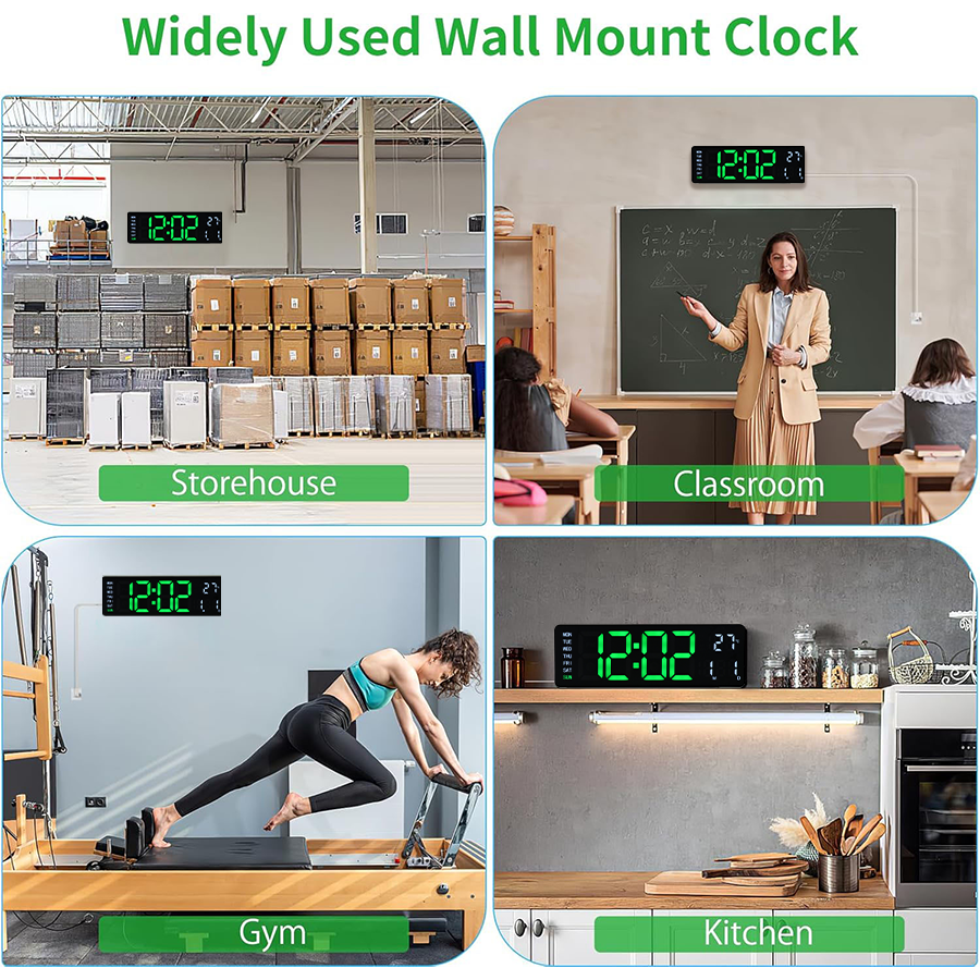 Large LED Digital Wall Clock with Remote Control – Dual Alarms, Adjustable Brightness, Temperature & Date Display, 12/24H