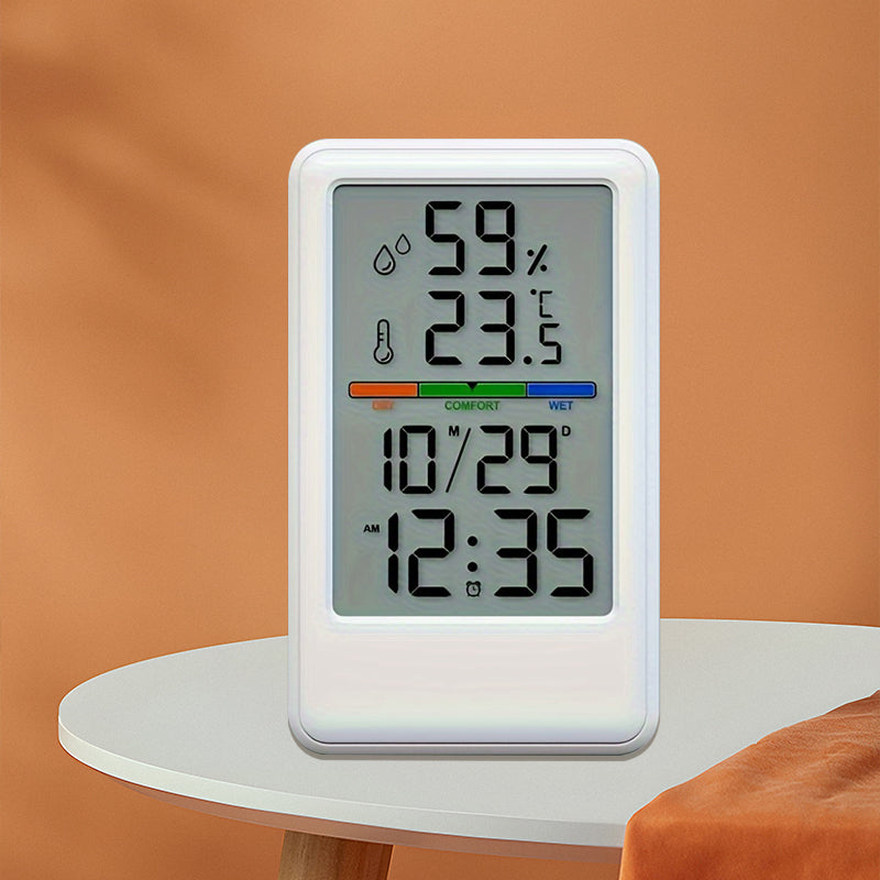 Digital Thermometer Hygrometer with Clock and Alarm, Indoor Temperature and Humidity Monitor with Backlight, Comfort Display, Max/Min Records, 12/24H, for Home Office Greenhouse