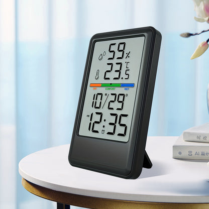 Digital Thermometer Hygrometer with Clock and Alarm, Indoor Temperature and Humidity Monitor with Backlight, Comfort Display, Max/Min Records, 12/24H, for Home Office Greenhouse
