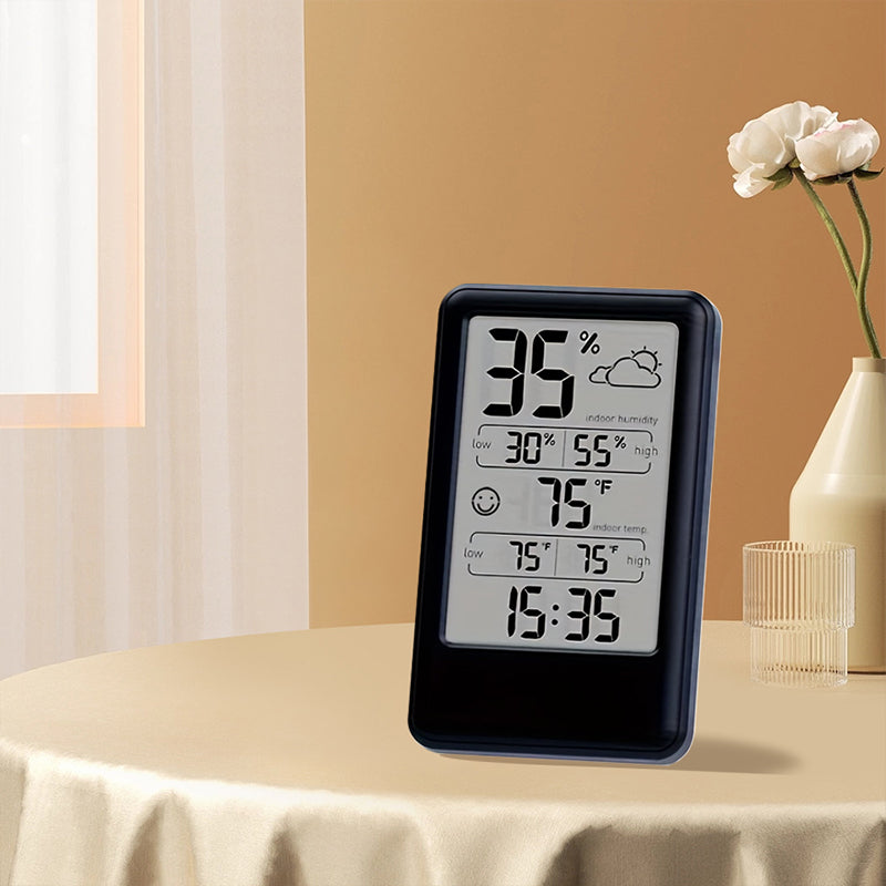 Digital Thermometer Hygrometer with Max/Min Records, Weather Forecast, Indoor Temperature & Humidity Monitor, Alarm with Snooze, Emoji Comfort Display (Battery Powered)