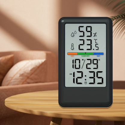 Digital Thermometer Hygrometer with Clock and Alarm, Indoor Temperature and Humidity Monitor with Backlight, Comfort Display, Max/Min Records, 12/24H, for Home Office Greenhouse