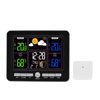 Smart Digital Weather Station Clock – Indoor/Outdoor Temperature & Humidity, Moon Phases, Dual Alarms, Weather Forecast, Backlight