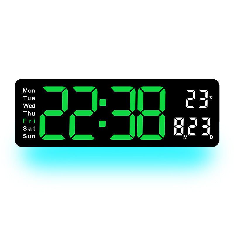 13" Digital Wall Clock with Remote Control, Large LED Display, Temperature/Time/Date, Dual Alarm, Auto-Dimming, USB Powered, 8 Ambient Colors