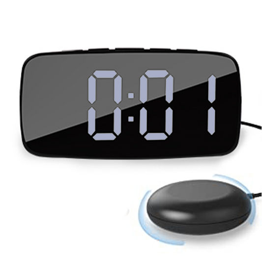 Vibrating Alarm Clock with Bed Shaker, Dual Alarms, Snooze & Night Light – USB Charging, 12/24H, Temperature Display