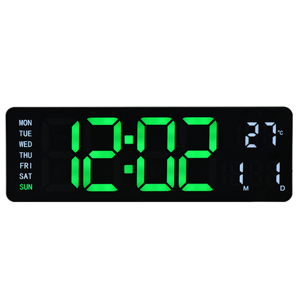 Large LED Digital Wall Clock with Remote Control – Dual Alarms, Adjustable Brightness, Temperature & Date Display, 12/24H