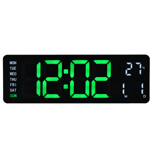 Large LED Digital Wall Clock with Remote Control – Dual Alarms, Adjustable Brightness, Temperature & Date Display, 12/24H