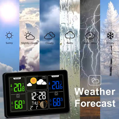 Wireless Indoor Outdoor Thermometer Weather Station, Digital Weather Clock with Dual Alarms, Multi-Channel Support, Temperature & Humidity Trends, Moon Phase, Adjustable Backlight, Battery/AC Powered