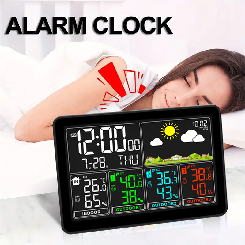 Wireless Indoor Outdoor Thermometer Weather Station, Digital Weather Clock with Dual Alarms, Multi-Channel Support, Temperature & Humidity Trends, Adjustable Backlight, Battery/AC Powered