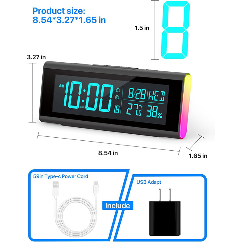 Colorful Night Light Alarm Clock with USB Charging, Plug-in LED Digital Clock for Kids, Teens, and Adults, Large Display, Dual Alarm, Dimmer, DST