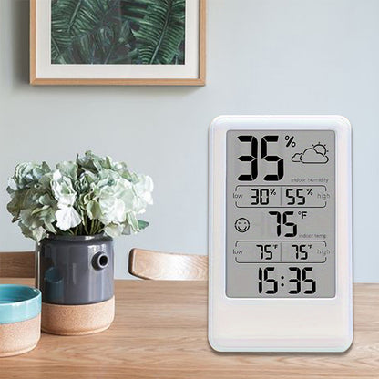 Digital Thermometer Hygrometer with Max/Min Records, Weather Forecast, Indoor Temperature & Humidity Monitor, Alarm with Snooze, Emoji Comfort Display (Battery Powered)