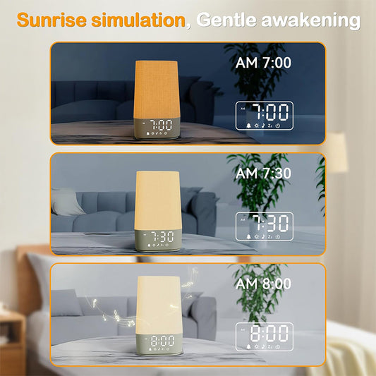 White Noise Machine with Sunrise Alarm Clock, 30 Soothing Sounds, Night Light, Sleep Timer, Adjustable Volume & Brightness – Ideal for Adults, Kids & Babies