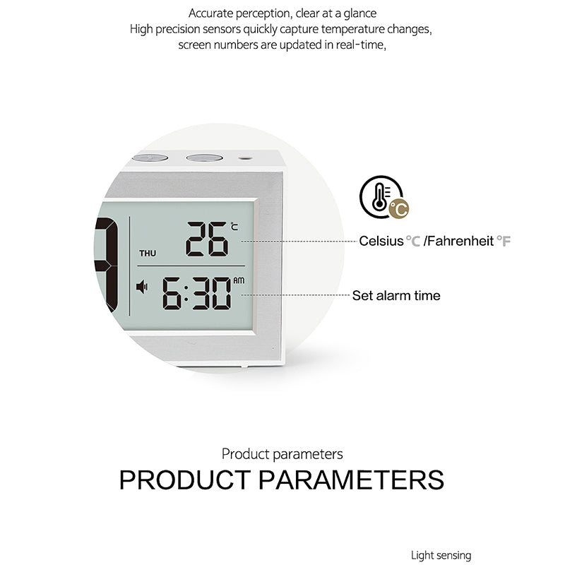 Battery Powered Travel Alarm Clock, Compact LCD Bedside Clock with Snooze, Auto Dimming, 12/24H Format, Temperature Display for Bedroom, Office, or Travel