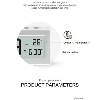 Battery Powered Travel Alarm Clock, Compact LCD Bedside Clock with Snooze, Auto Dimming, 12/24H Format, Temperature Display for Bedroom, Office, or Travel