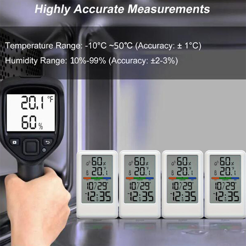 Digital Thermometer Hygrometer with Clock and Alarm, Indoor Temperature and Humidity Monitor with Backlight, Comfort Display, Max/Min Records, 12/24H, for Home Office Greenhouse