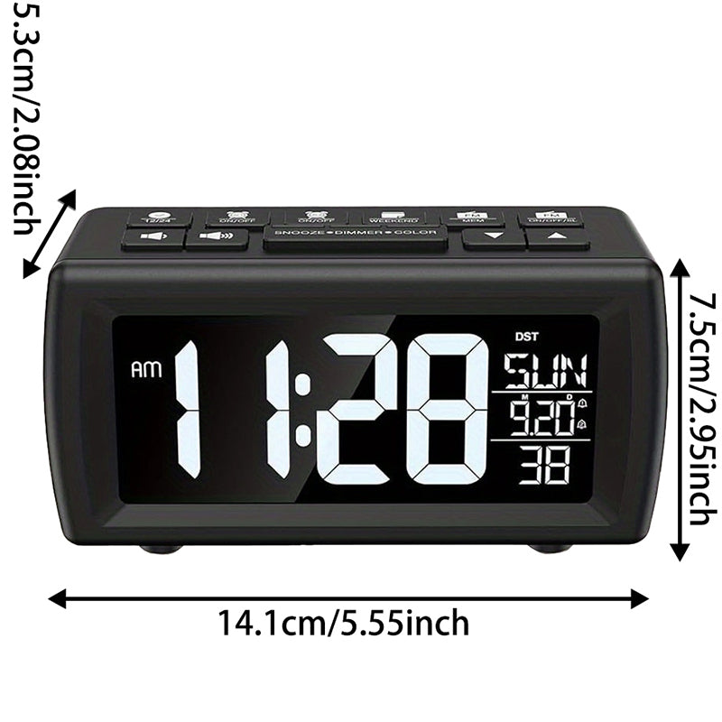 FM Radio Alarm Clock for Bedrooms, Loud Digital Clock for Heavy Sleepers with 7 Color Fonts, USB Charging, Dimmer, Dual Alarm, Snooze, Battery Backup