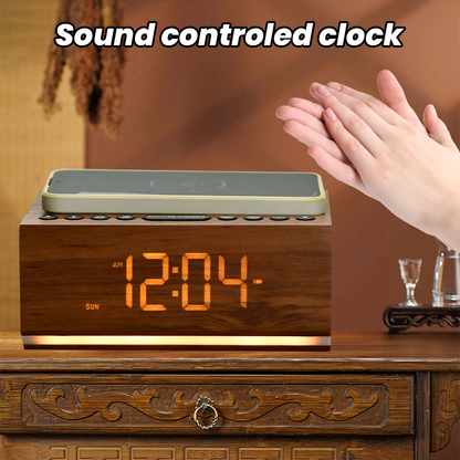 Digital Alarm Clock with Bluetooth, FM Radio, Wireless Charging & Night Light – Dual Alarms, USB Charging, Adjustable Brightness