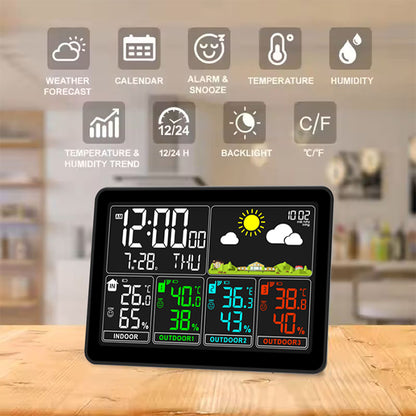 Wireless Indoor Outdoor Thermometer Weather Station, Digital Weather Clock with Dual Alarms, Multi-Channel Support, Temperature & Humidity Trends, Adjustable Backlight, Battery/AC Powered