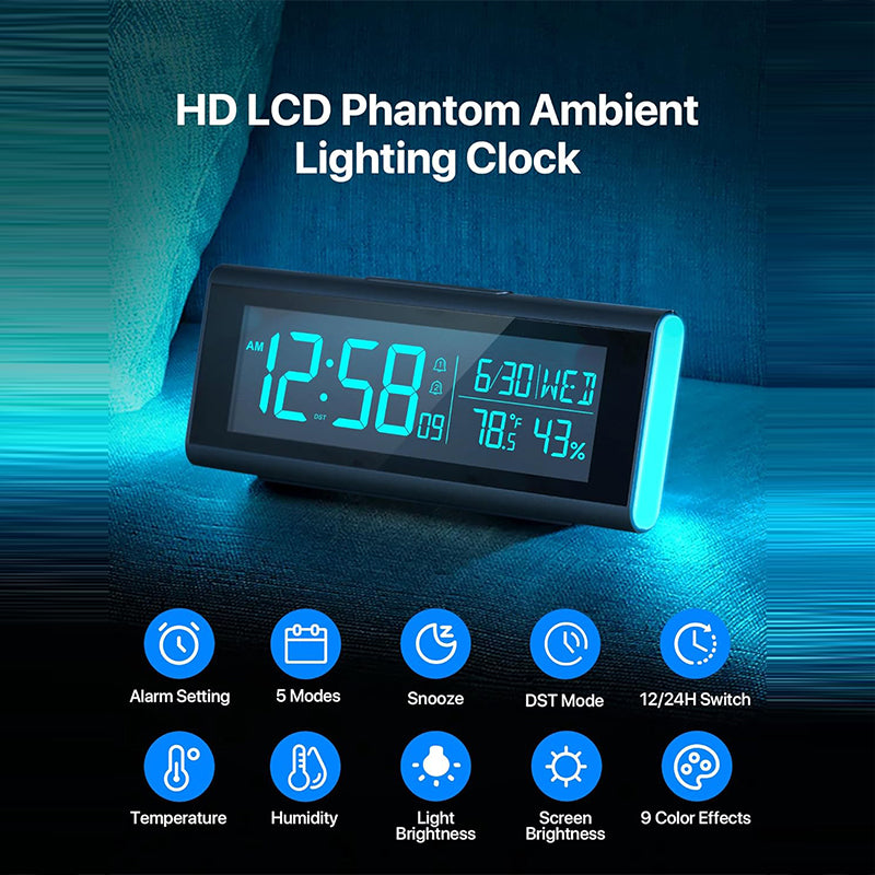 Colorful Night Light Alarm Clock with USB Charging, Plug-in LED Digital Clock for Kids, Teens, and Adults, Large Display, Dual Alarm, Dimmer, DST