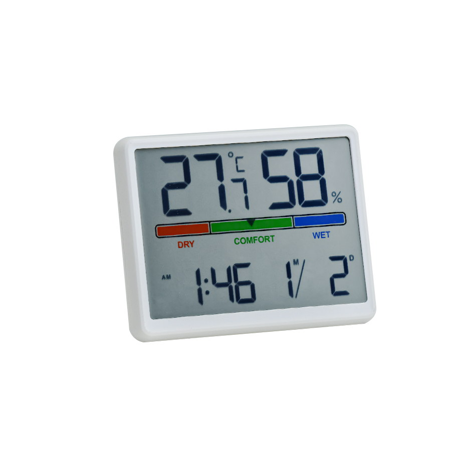 Digital Thermometer & Hygrometer with Time, Date, Temperature & Humidity Monitor – Alarm & Snooze, Comfort Indicator, 12/24H