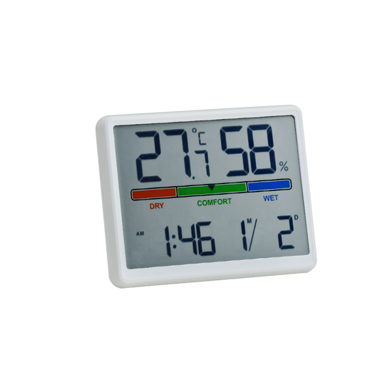 Digital Thermometer & Hygrometer with Time, Date, Temperature & Humidity Monitor – Alarm & Snooze, Comfort Indicator, 12/24H