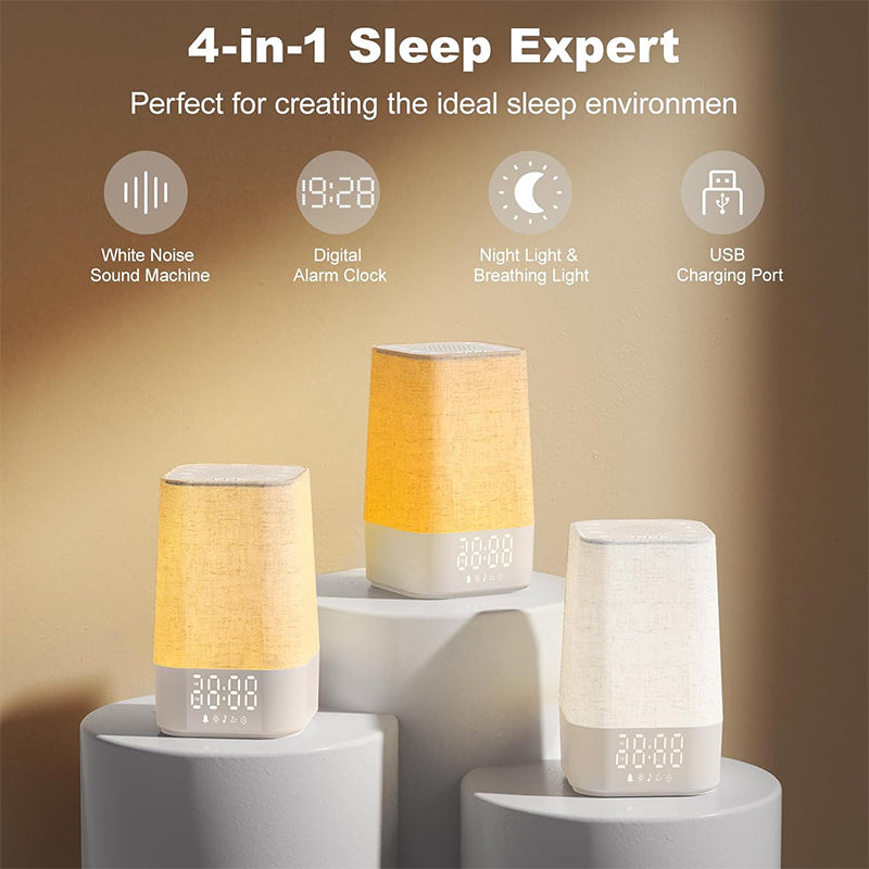 White Noise Machine with Sunrise Alarm Clock, 30 Soothing Sounds, Night Light, Sleep Timer, Adjustable Volume & Brightness – Ideal for Adults, Kids & Babies