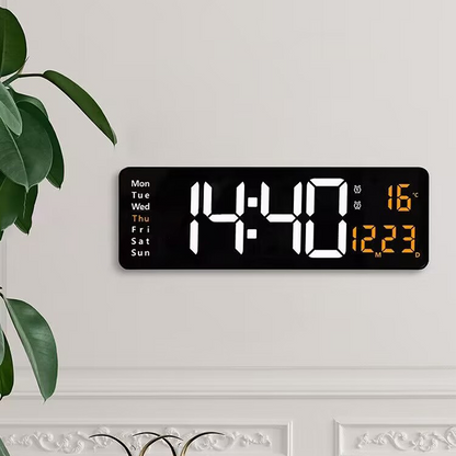 Large LED Digital Wall Clock with Remote Control – Dual Alarms, Adjustable Brightness, Temperature & Date Display, 12/24H
