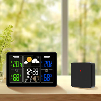 Wireless Indoor Outdoor Thermometer Weather Station, Digital Weather Clock with Dual Alarms, Multi-Channel Support, Temperature & Humidity Trends, Moon Phase, Adjustable Backlight, Battery/AC Powered