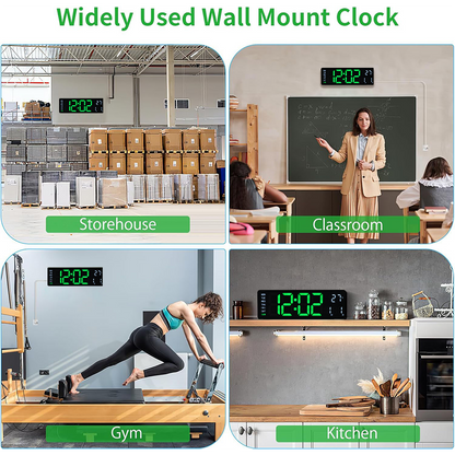 Large LED Digital Wall Clock with Remote Control – Dual Alarms, Adjustable Brightness, Temperature & Date Display, 12/24H