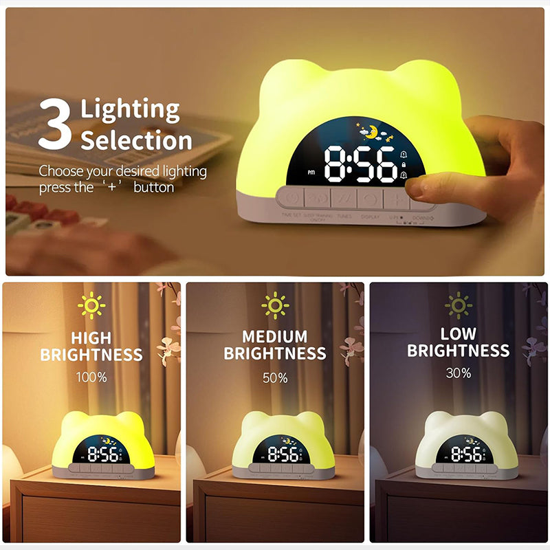 Kids Alarm Clock with Night Light, Sleep Training Clock for Toddlers, 12 Color Options, Sound Machine, Child Lock, Birthday Gift for Boys & Girls, Adapter Included