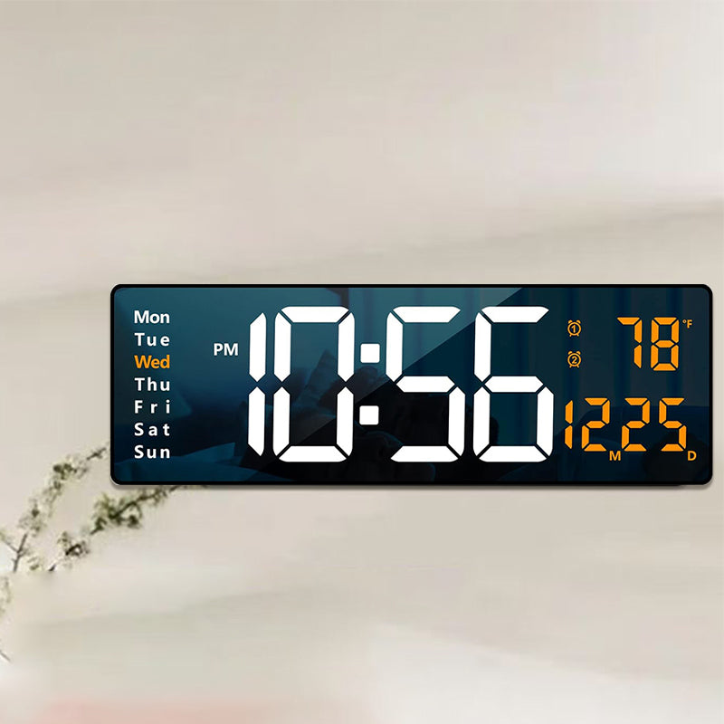 Large LED Digital Wall Clock with Remote Control – Dual Alarms, Adjustable Brightness, Temperature & Date Display, 12/24H
