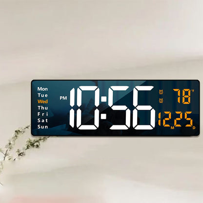 Large LED Digital Wall Clock with Remote Control – Dual Alarms, Adjustable Brightness, Temperature & Date Display, 12/24H