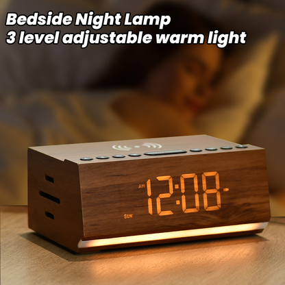 Digital Alarm Clock with Bluetooth, FM Radio, Wireless Charging & Night Light – Dual Alarms, USB Charging, Adjustable Brightness