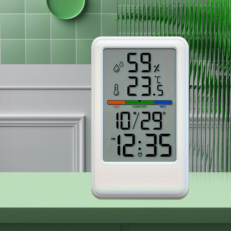 Digital Thermometer Hygrometer with Clock and Alarm, Indoor Temperature and Humidity Monitor with Backlight, Comfort Display, Max/Min Records, 12/24H, for Home Office Greenhouse