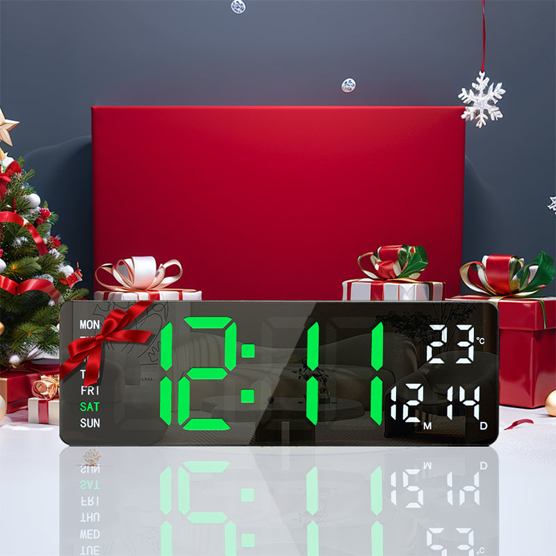13" Digital Wall Clock with Remote Control, Large LED Display, Temperature/Time/Date, Dual Alarm, Auto-Dimming, USB Powered, 8 Ambient Colors