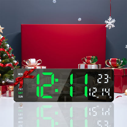 13" Digital Wall Clock with Remote Control, Large LED Display, Temperature/Time/Date, Dual Alarm, Auto-Dimming, USB Powered, 8 Ambient Colors