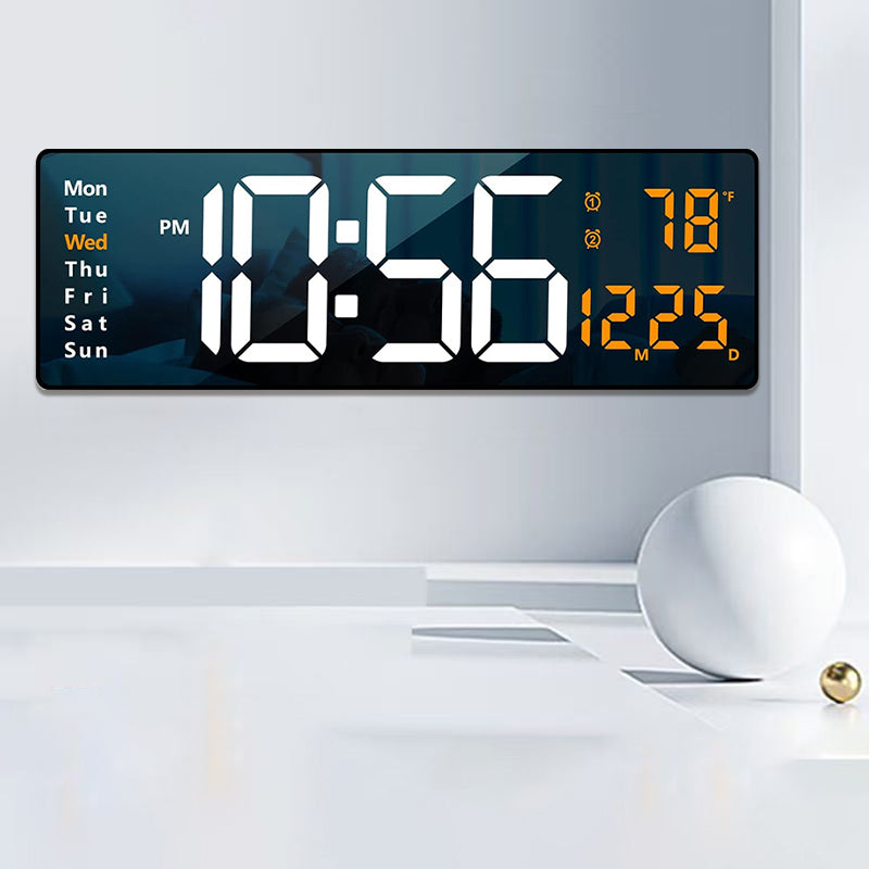 Large LED Digital Wall Clock with Remote Control – Dual Alarms, Adjustable Brightness, Temperature & Date Display, 12/24H