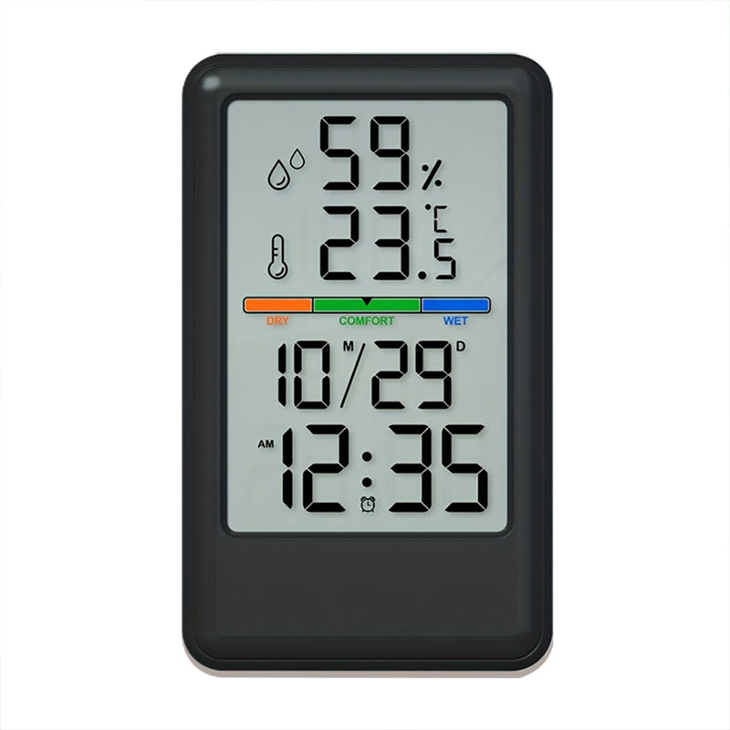 Digital Thermometer Hygrometer with Clock and Alarm, Indoor Temperature and Humidity Monitor with Backlight, Comfort Display, Max/Min Records, 12/24H, for Home Office Greenhouse